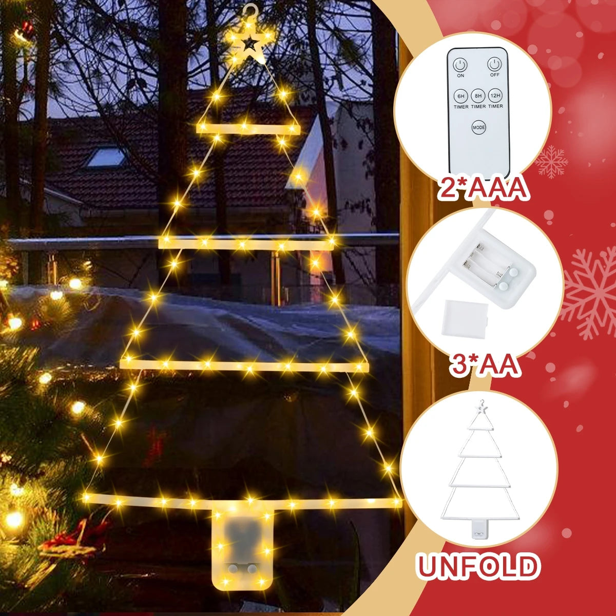 Christmas Tree LED Ladder Light (featuring Santa Claus Climbing)