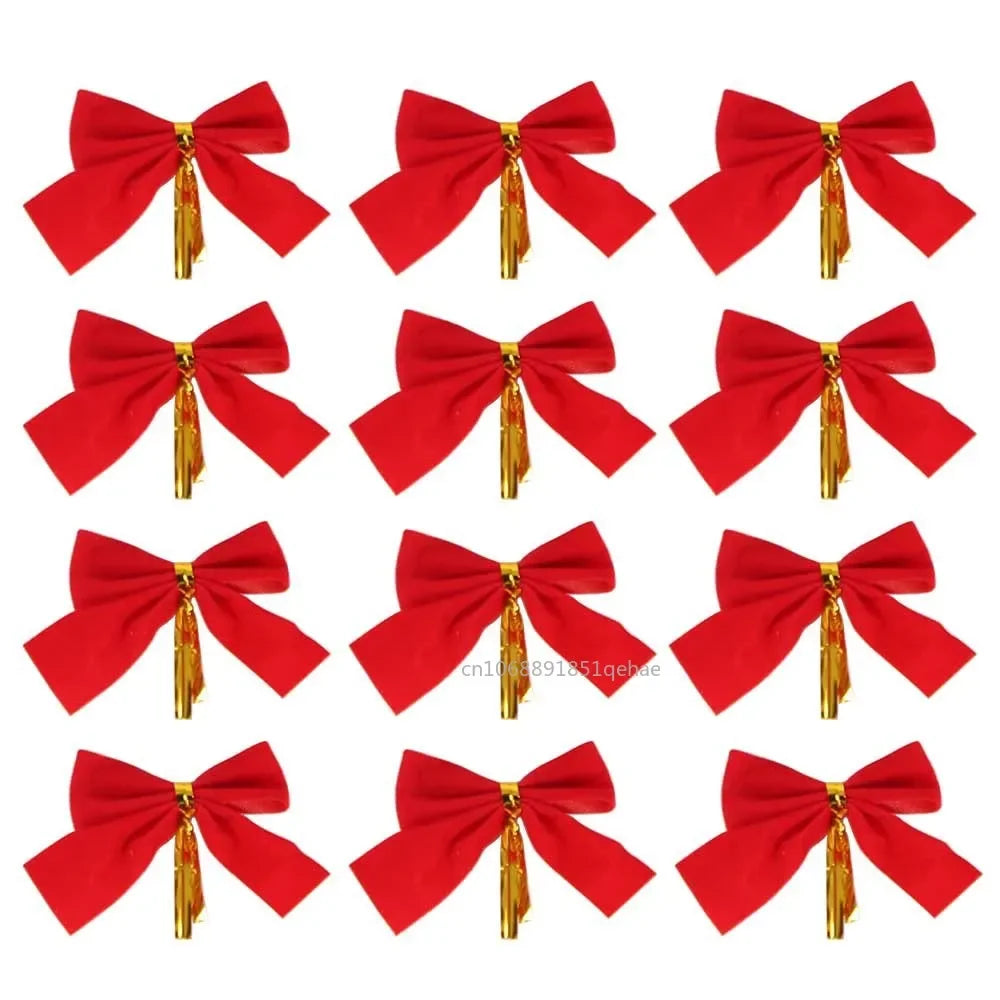 36/12PCS Mini Christmas Bow Red Glitter Ribbons Bow Xmas Tree Hanging Pendant Ornament 2024 Navidad New Year Party DIY Gifts