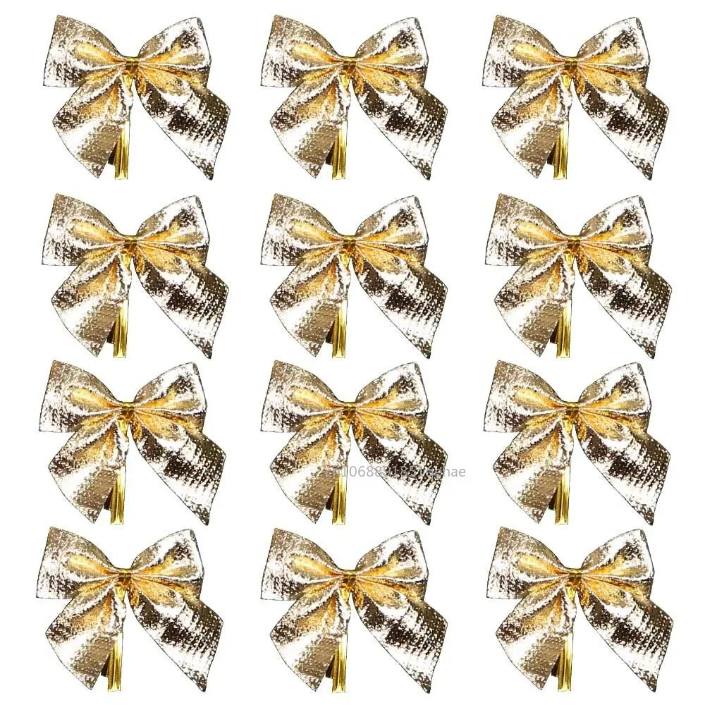 36/12PCS Mini Christmas Bow Red Glitter Ribbons Bow Xmas Tree Hanging Pendant Ornament 2024 Navidad New Year Party DIY Gifts