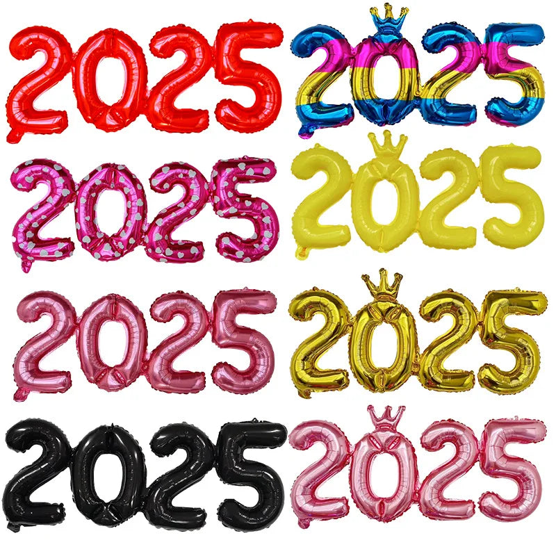 2025 Gold Crown Foil Number Balloons for 2025 New Year Christmas Eve Festival Party Supplies Graduation Decorations Navidad 2024