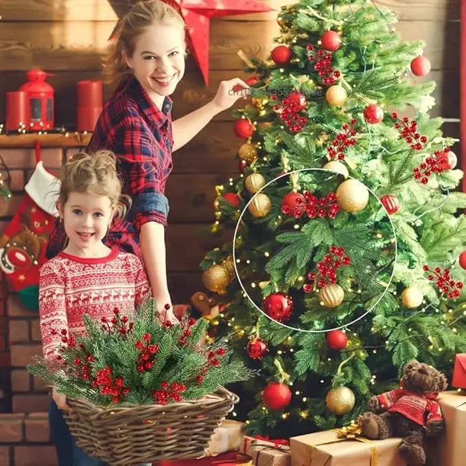 Artificial Berries Christmas Decoration Red Berry Branches for Xmas Tree Party Home Table Ornaments Red Fruit Wreath DIY Gift