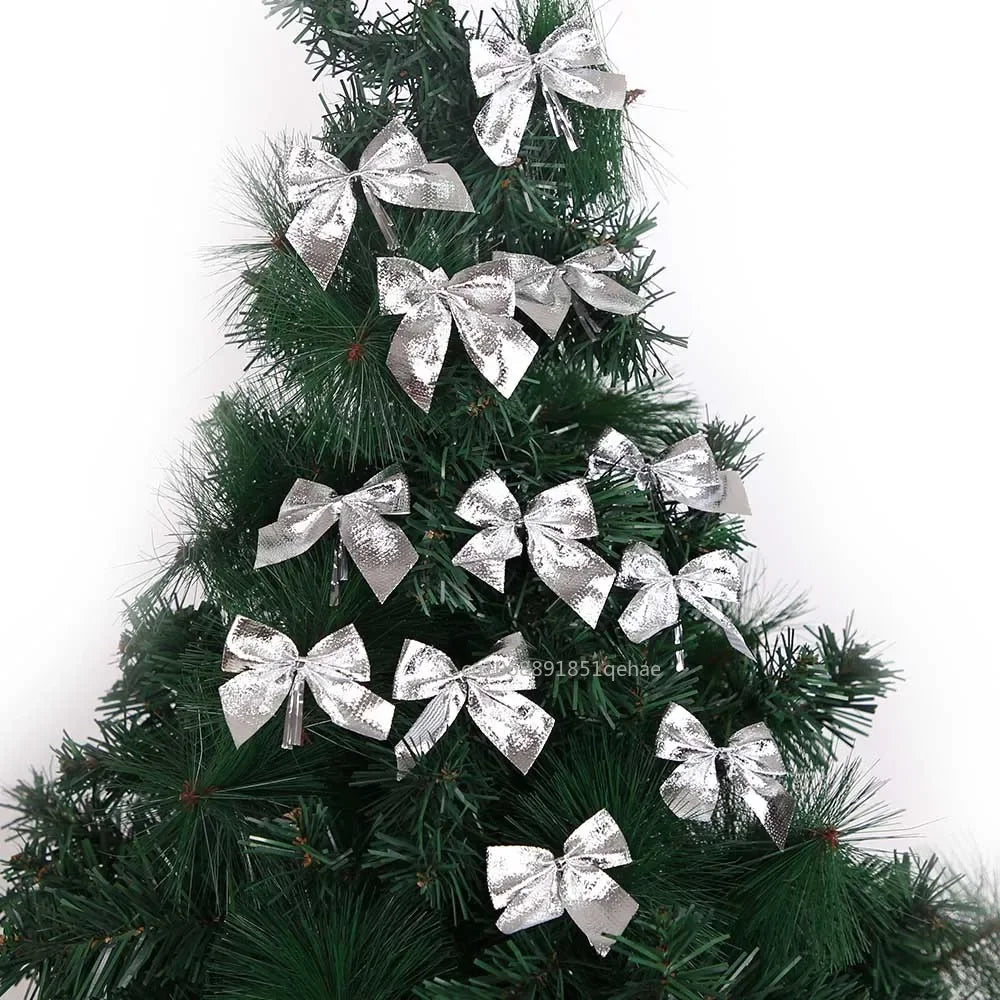 36/12PCS Mini Christmas Bow Red Glitter Ribbons Bow Xmas Tree Hanging Pendant Ornament 2024 Navidad New Year Party DIY Gifts