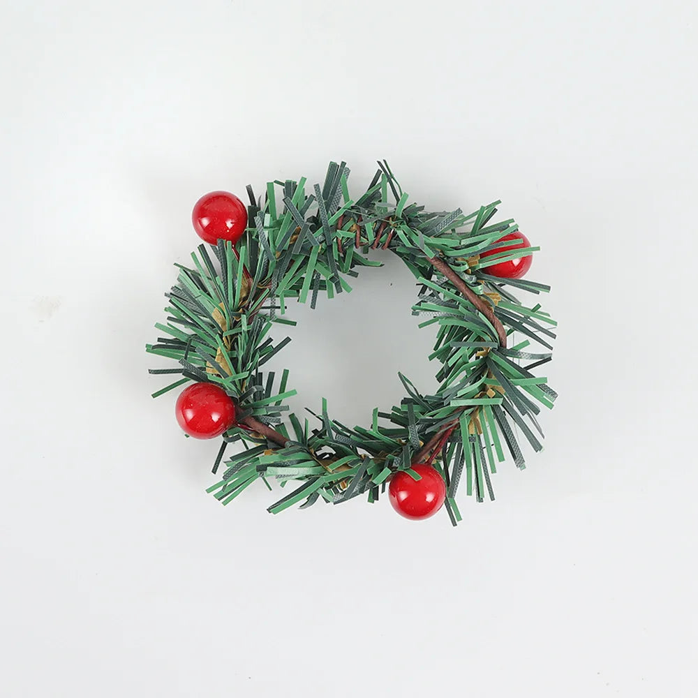 Merry Christmas Red Berry Pine Needle Wreath Design Napkin Ring Christmas Table Decorations For 2024 Xmas Navidad Party Supplies