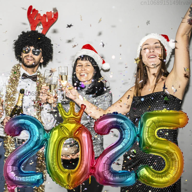 2025 Gold Crown Foil Number Balloons for 2025 New Year Christmas Eve Festival Party Supplies Graduation Decorations Navidad 2024