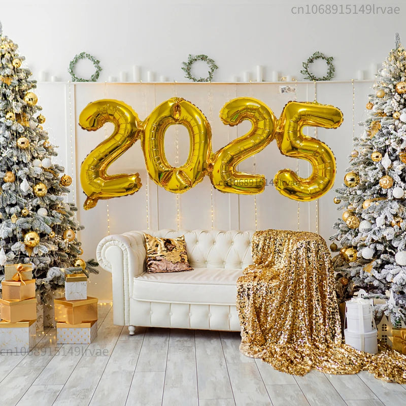 2025 Gold Crown Foil Number Balloons for 2025 New Year Christmas Eve Festival Party Supplies Graduation Decorations Navidad 2024