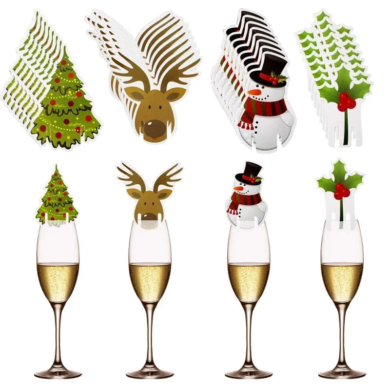 10PCS Christmas Cup Card Santa Hat Wine Glass Decor Ornaments Navidad Noel New Year Gift Home Christmas Decorations